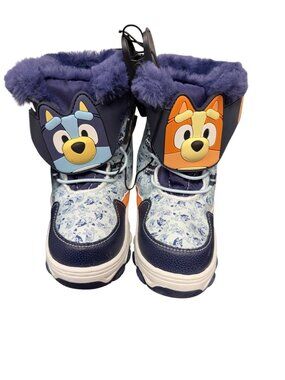 Bluey Kids Winter Boots Furry Lined Blue & Orange Cartoon Themed Size 10